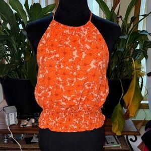 Sienna Sky Orange Smocked Halter Tank Top